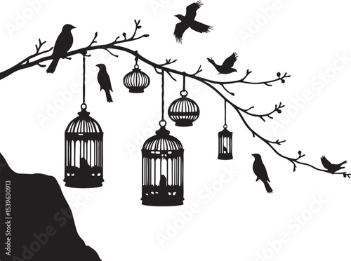 vector illustration of a bird cage, vector, illustration, silhouette, design, icon, helicopter, art, woman, fashion, black