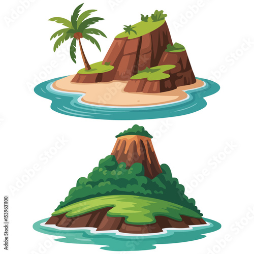 tropical island at sea ocean set isolated vector illustration