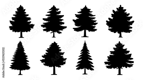 A set of minimalist pine trees silhouette vector