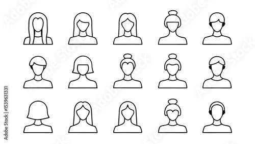 set of man and woman face drawn in black line art