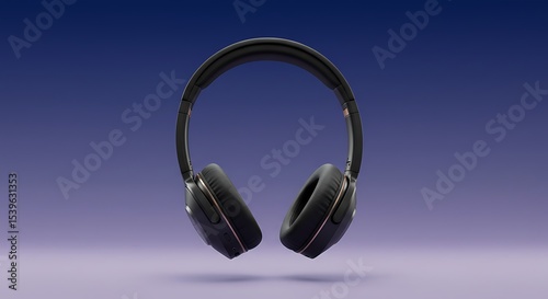 Wireless audio excellence: Sleek black headphones on a gradient purple background