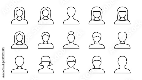 set of man and woman face drawn in black line art