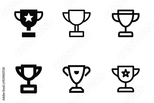 Six trophy cup icons set award winner prize