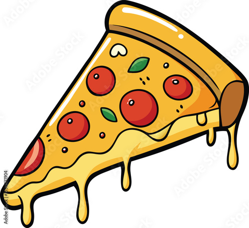 Fun cartoon illustration of an isolated pizza with salami and cheese