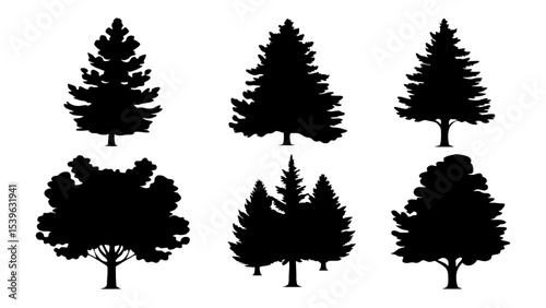 A set of minimalist pine trees silhouette vector
