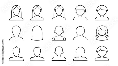 set of man and woman face drawn in black line art