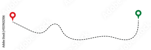 Location routes icon set. Route vector between two points with dotted path and location pin. Location pointer continuous one line drawing. GPS navigation line route mark in eps 10.