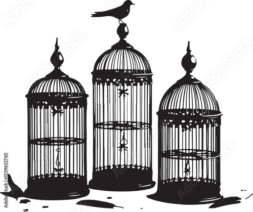 vector illustration of a bird cage, vector, illustration, silhouette, design, icon, helicopter, art, woman, fashion, black