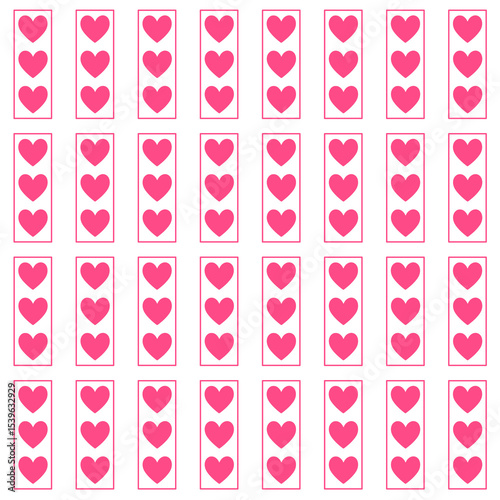 Seamless pattern of bright pink hearts with frame, ideal for various creative projects such as Valentine's Day, parties, romantic designs, gift wrapping, fabric, backgrounds and more.