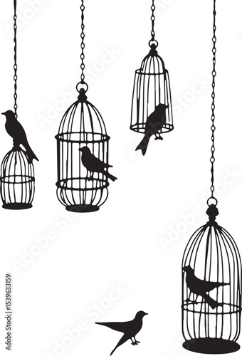 vector illustration of a bird cage, vector, illustration, silhouette, design, icon, helicopter, art, woman, fashion, black