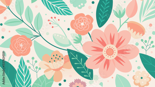 Floral arrangement with pastel color palette featuring flowers leaves and decorative elements design art