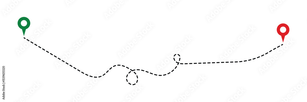 Fototapeta premium Dotted path with points. Map address location pointer symbol. Travel vector icon. Travel from start point and dotted line tracing in eps 10.