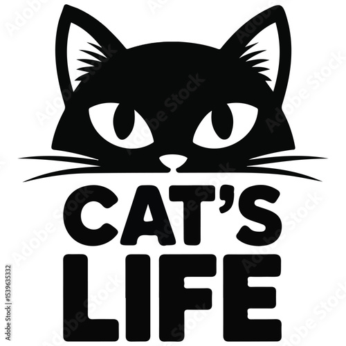 cats life black and white vector graphics isolated on white