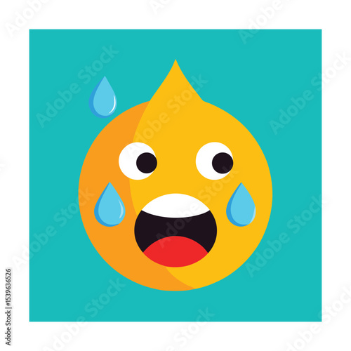 Crying Emoticon with Big Blue Teardrops