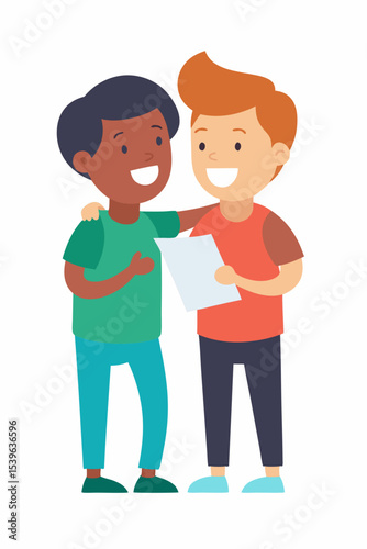 Celebrating Friendship and Teamwork Two Boys Sharing Good News