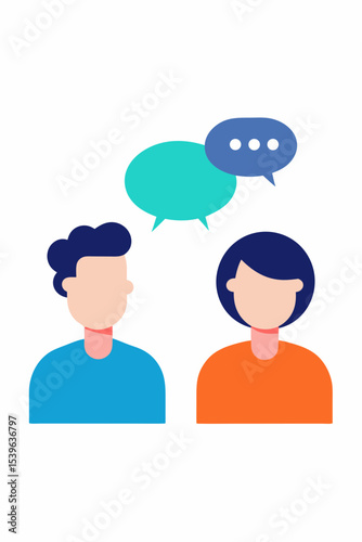 Social network concept featuring diverse people communicating through chat bubbles, symbolizing teamwork and discussion
