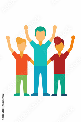 Abstract 3D vector illustration of a successful business leadership team with happy family icons