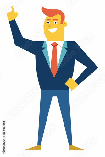 Cartoon illustration of a successful businessman in a suit with arms crossed, symbolizing a confident team manager