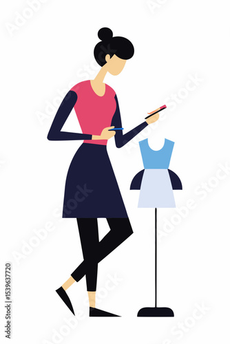 Fashion Designer Selecting Fabric Colors for New Dress Design