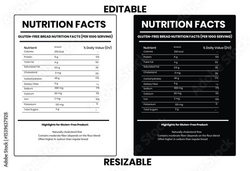 Gluten-free product nutrition facts, nutrition facts, nutrition, nutrition label, supplement fact