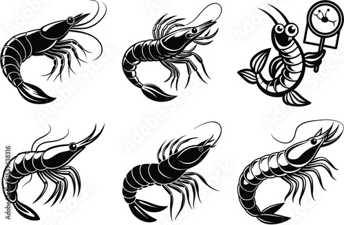 Shrimp Vector Design in Minimal Monochrome