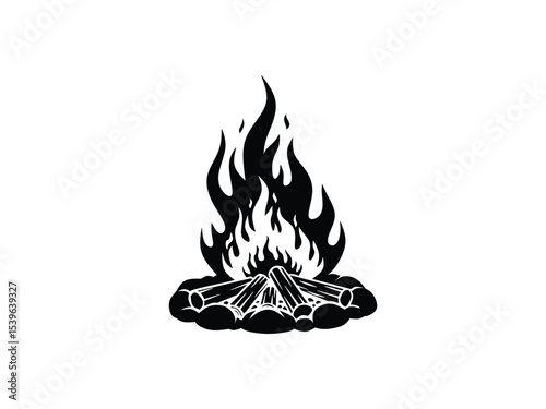 campfire silhouette isolated with white background 