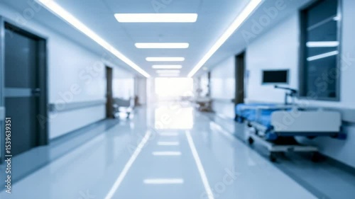 Hospital Corridor: A pristine hospital corridor, bathed in soft, natural light, presents an atmosphere of calmness and healing.