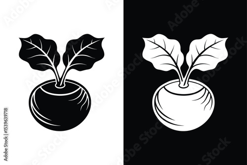 Flat Kohlrabi Icon Vector. Silhouette Style for Web and Print Use