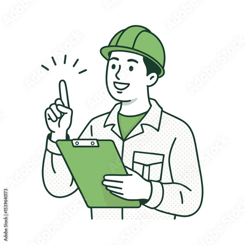Smiling Worker Green Hardhat Clipboard Idea helmet