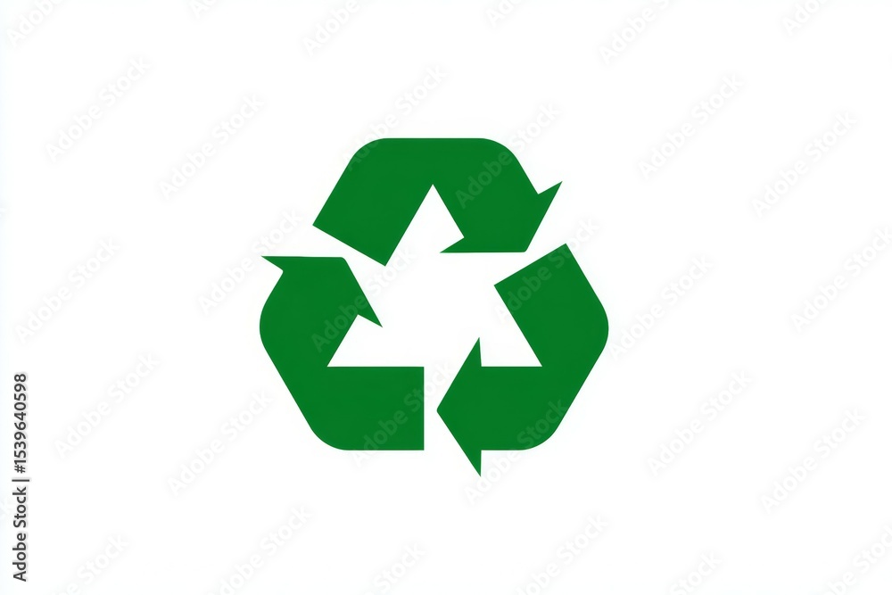 Green recycling symbol on white background with three arrows forming a triangle Green recycling symbol on white background with three arrows forming a triangle