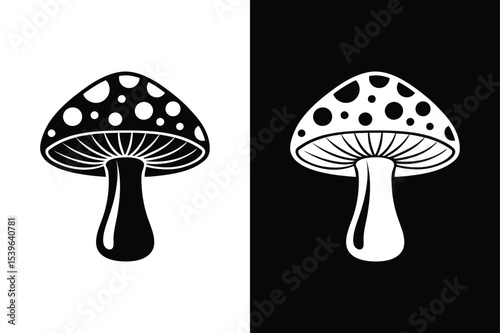 Black and White Mushroom Icon. Vector Silhouette for Food Graphics