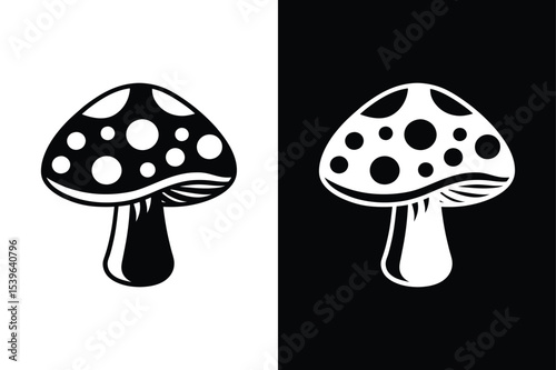 Mushroom Symbol Illustration. Monochrome Silhouette Icon Design