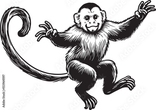 Capuchin Monkey Simple Black and White Vector Illustration	