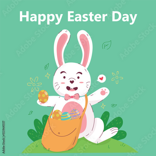 Cute illustration of bunny delivery eggs for easter day banner or all print design