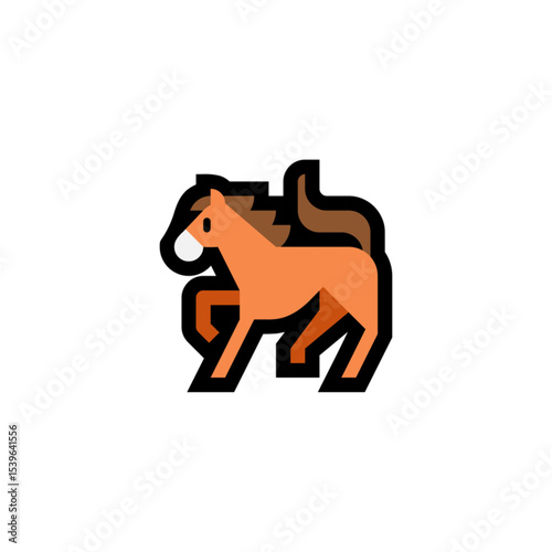 Stylized Orange Horse Icon, Geometric Design