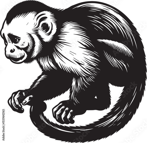 Capuchin Monkey Simple Black and White Vector Illustration	