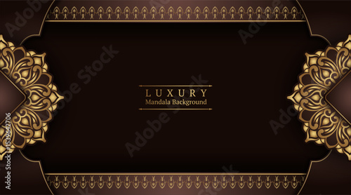 Luxury brown background with golden mandala ornament
