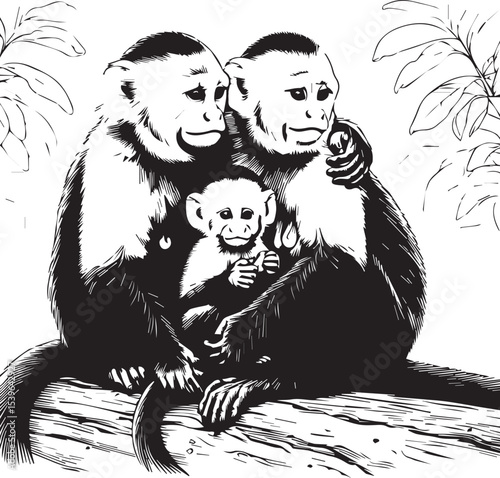 Capuchin Monkey Simple Black and White Vector Illustration	