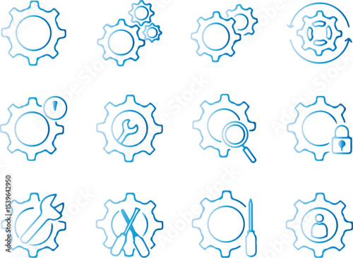 Settings Gear Line Icons, Configuration Tools Vector Set