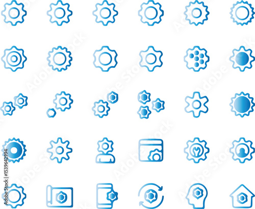 Settings Gear Line Icons, Configuration Tools Vector Set