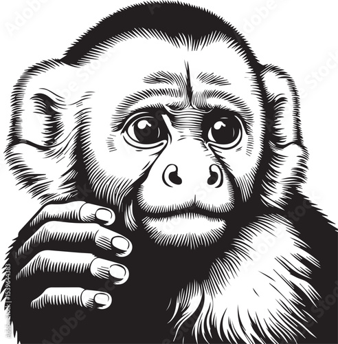 Capuchin Monkey Simple Black and White Vector Illustration