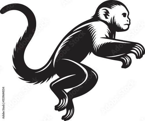 Capuchin Monkey Simple Black and White Vector Illustration	