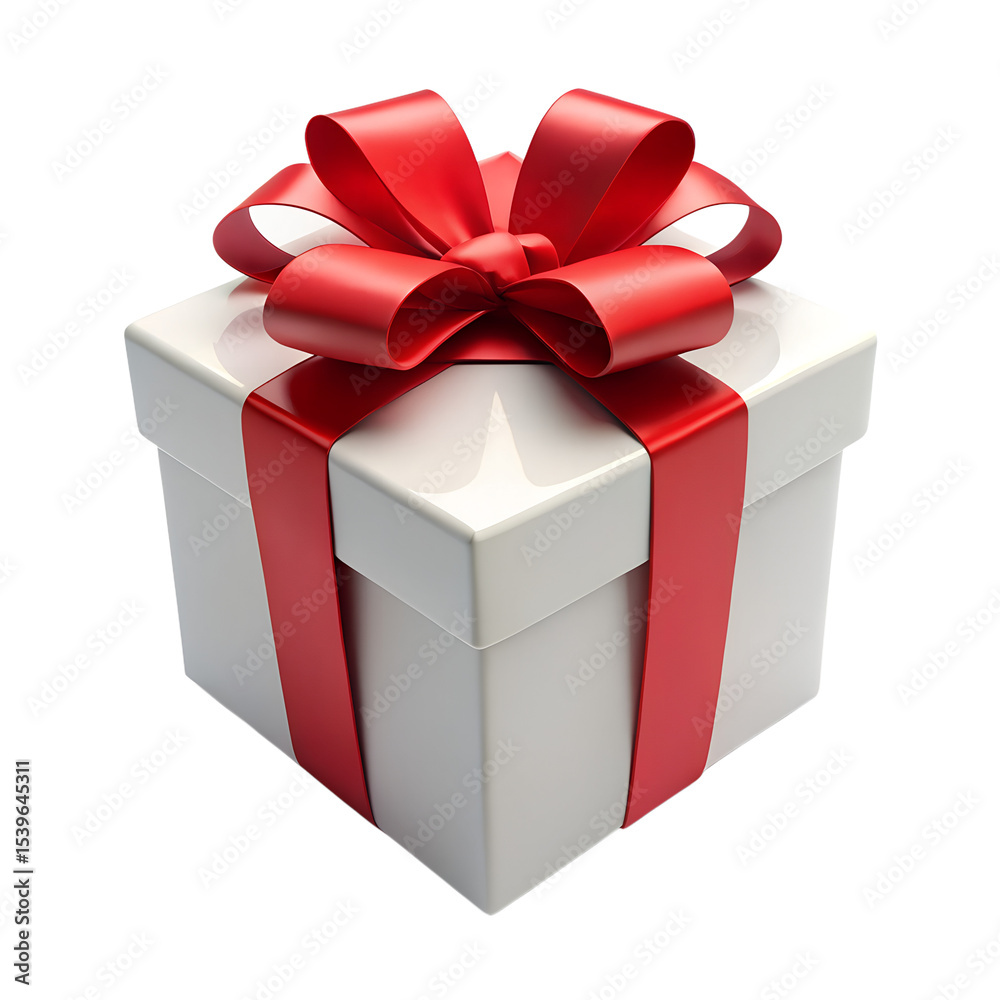 Elegant White Gift Box with Red Ribbon – Celebration Ready Elegant White Gift Box with Red Ribbon – Celebration Ready