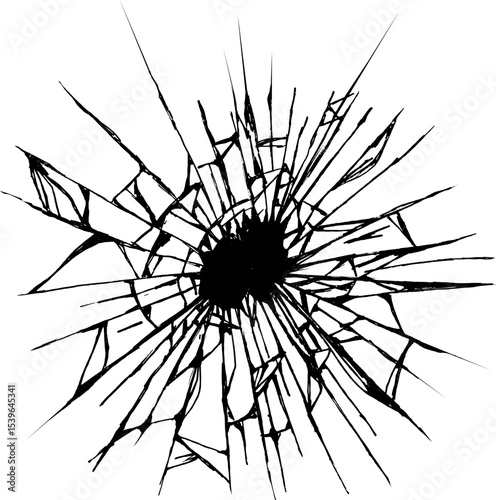 Broken glass from impact with black hole in the middle