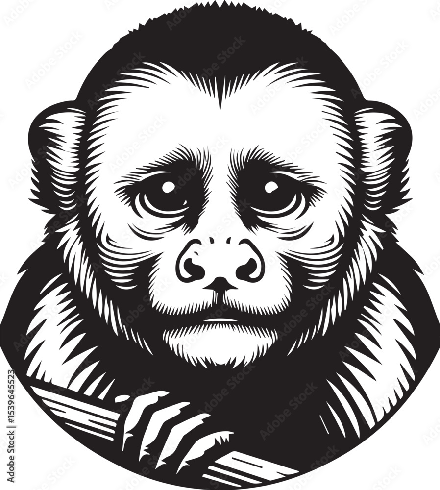 Obraz premium Capuchin Monkey Simple Black and White Vector Illustration 