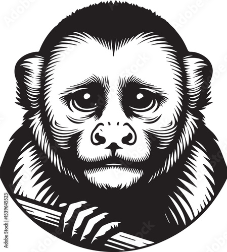 Capuchin Monkey Simple Black and White Vector Illustration	