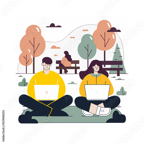  People Working Outdoors in Park