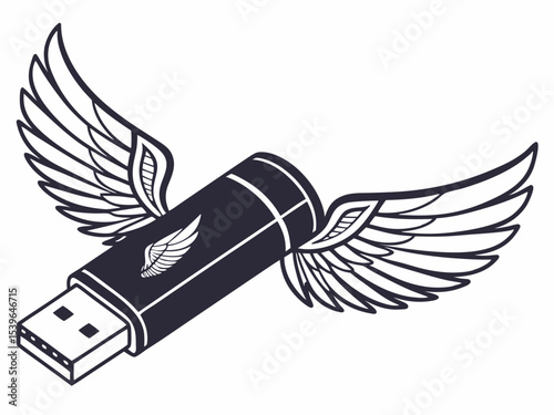 Elegant Usb Flash Drive With Abstract Wings Minimalist V Illustration