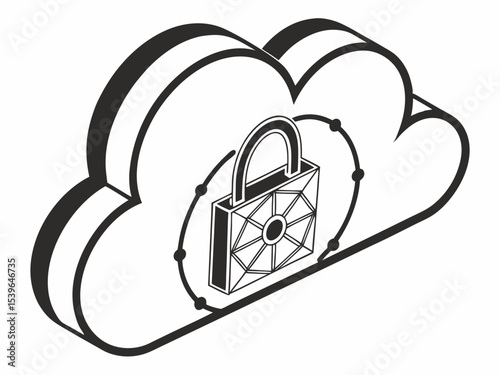 Minimalist Cloud Icon With Padlock Minimalist Style Black (1) Design