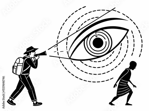Minimalist Human Eye With Radar Scanning Lines Black And Wh Icon